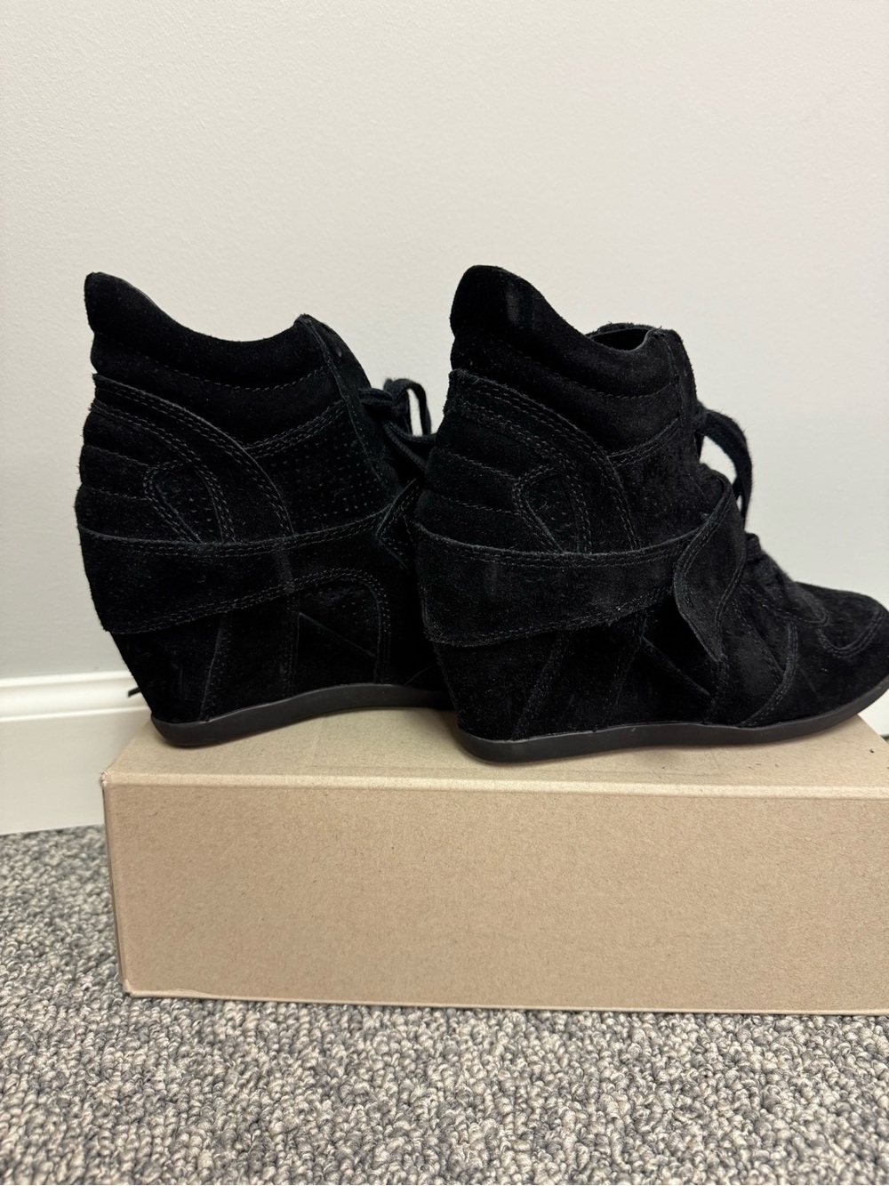 Ash Black Suede Lace-Up Wedge Sneakers Size 37 - Picture 4 of 6
